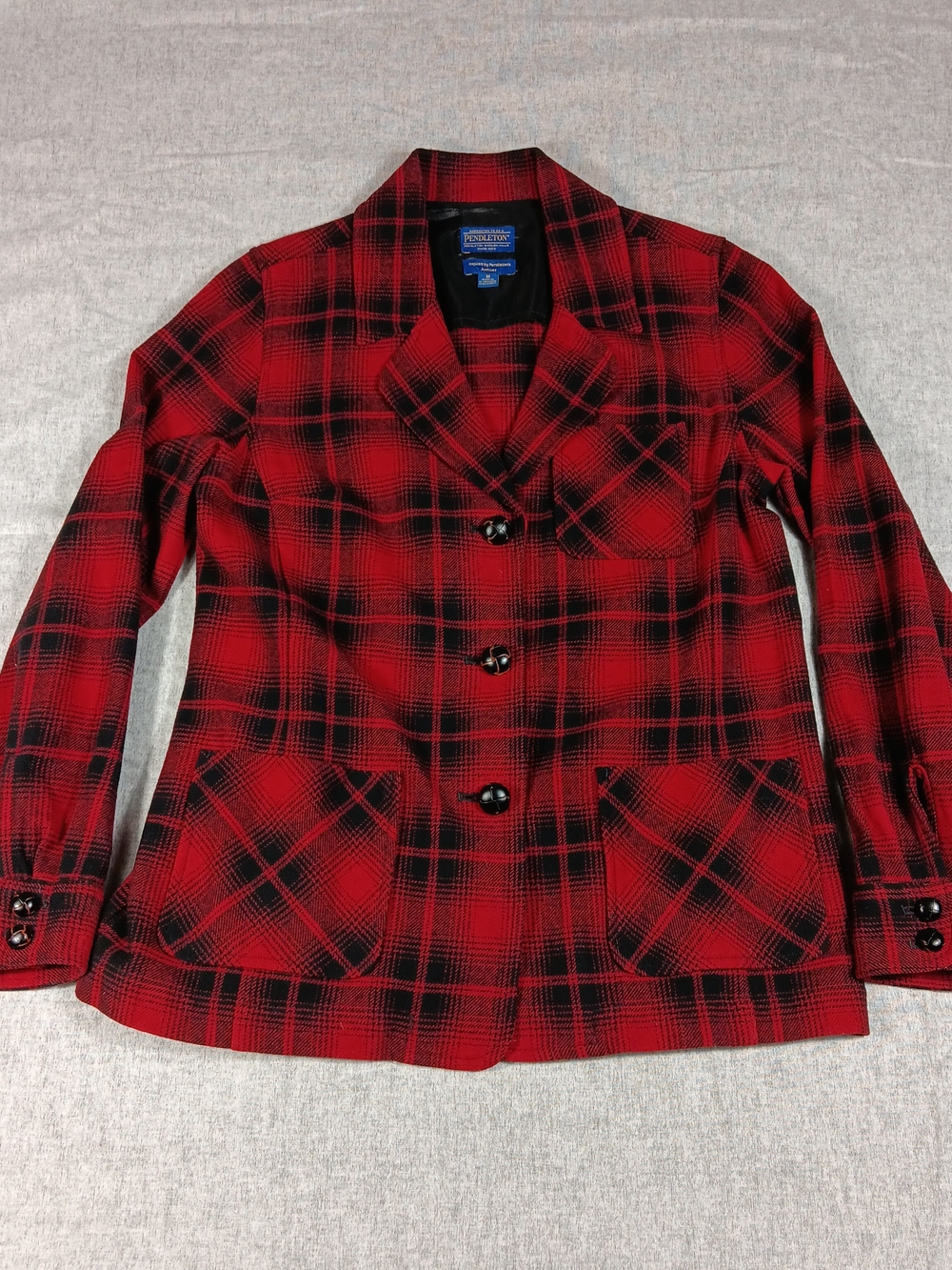 Pendleton Red Black Plaid Wool Blazer Shirt Size M